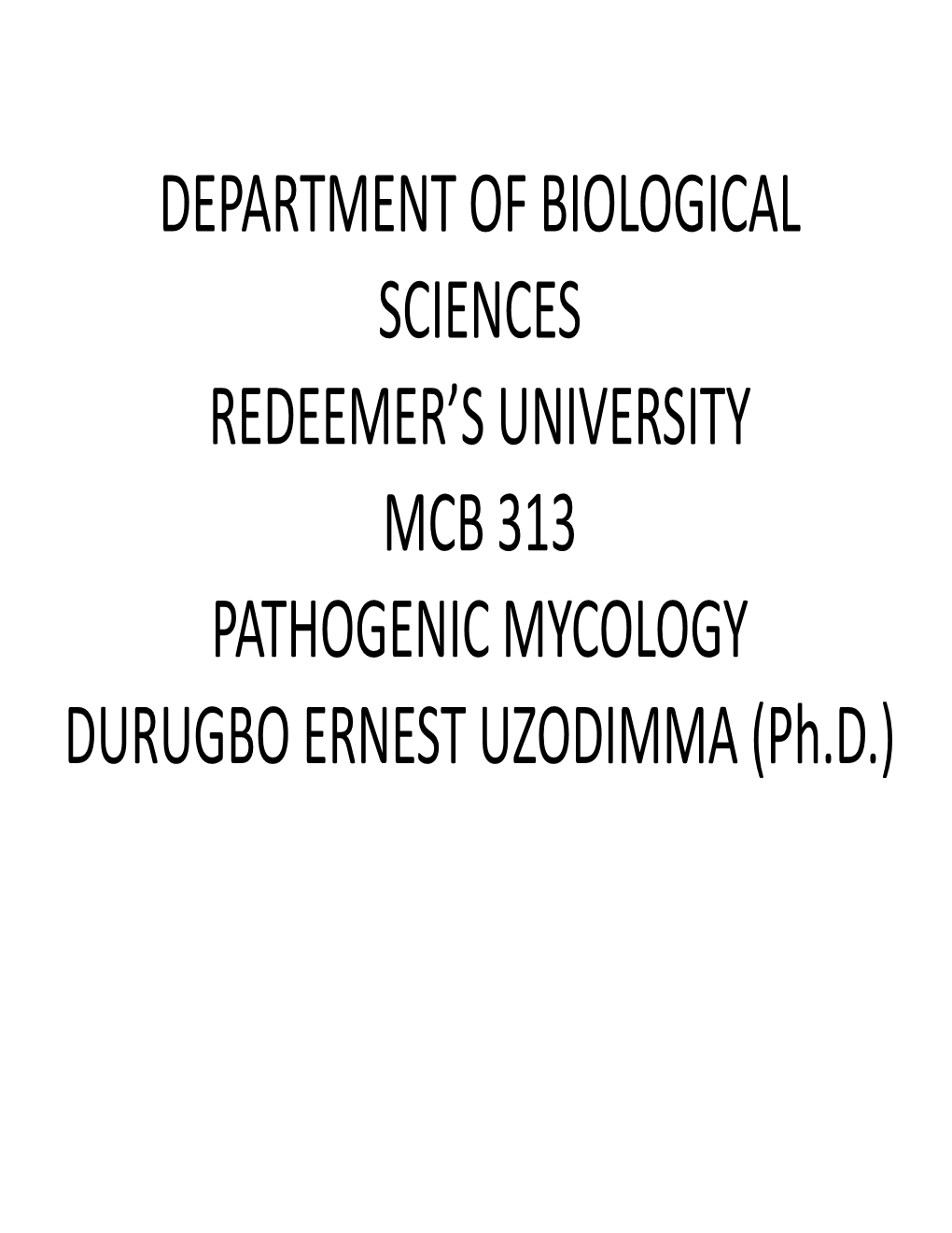 Department of Biological Sciences Redeemer's