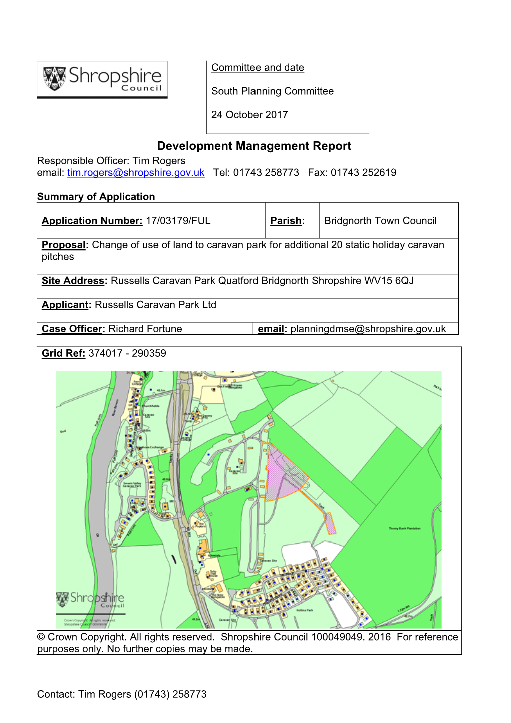 Russells Caravan Park, Quatford, Bridgnorth, Shropshire, WV15