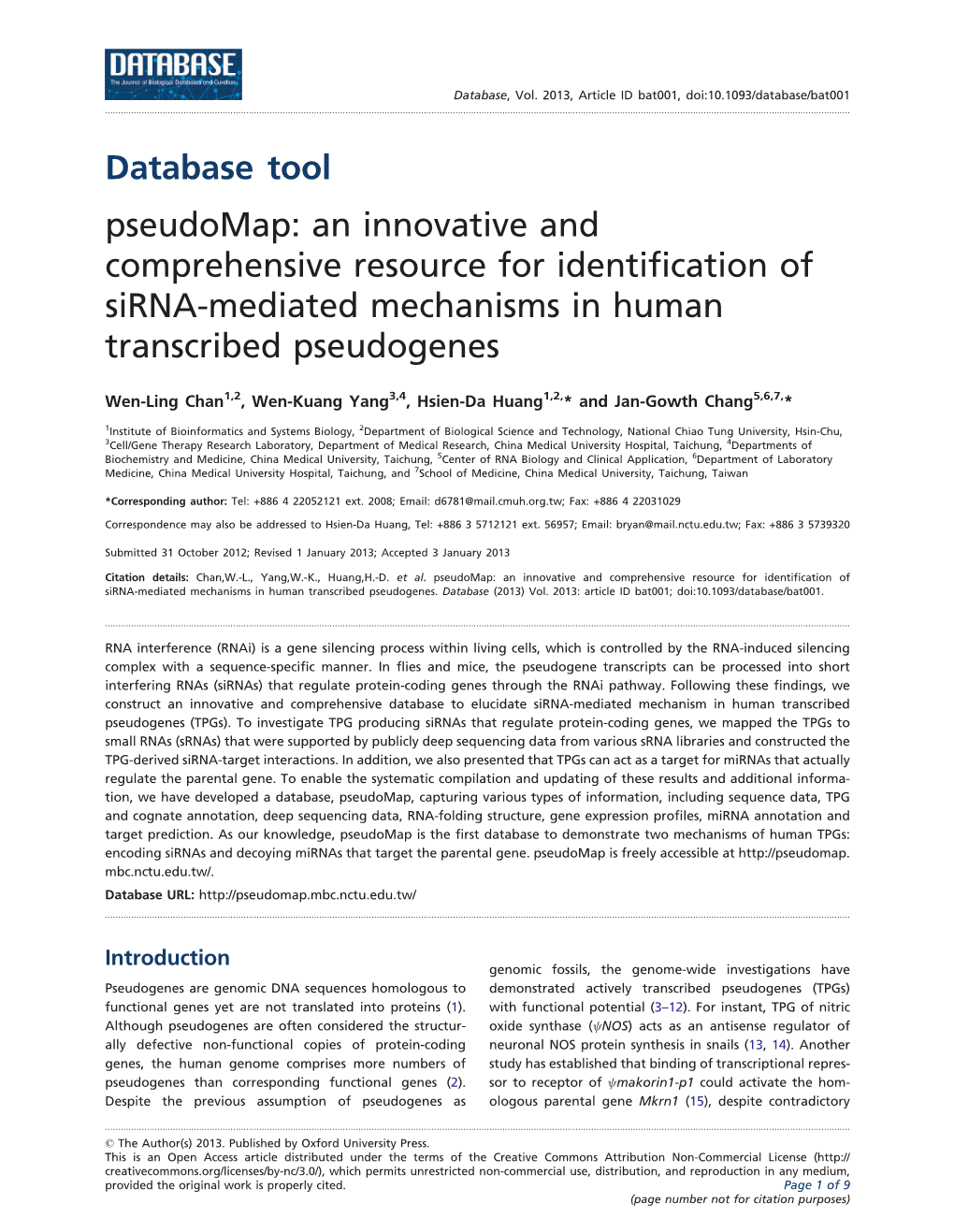 Database Tool Pseudomap: an Innovative and Comprehensive Resource for Identification of Sirna-Mediated Mechanisms in Human Transcribed Pseudogenes