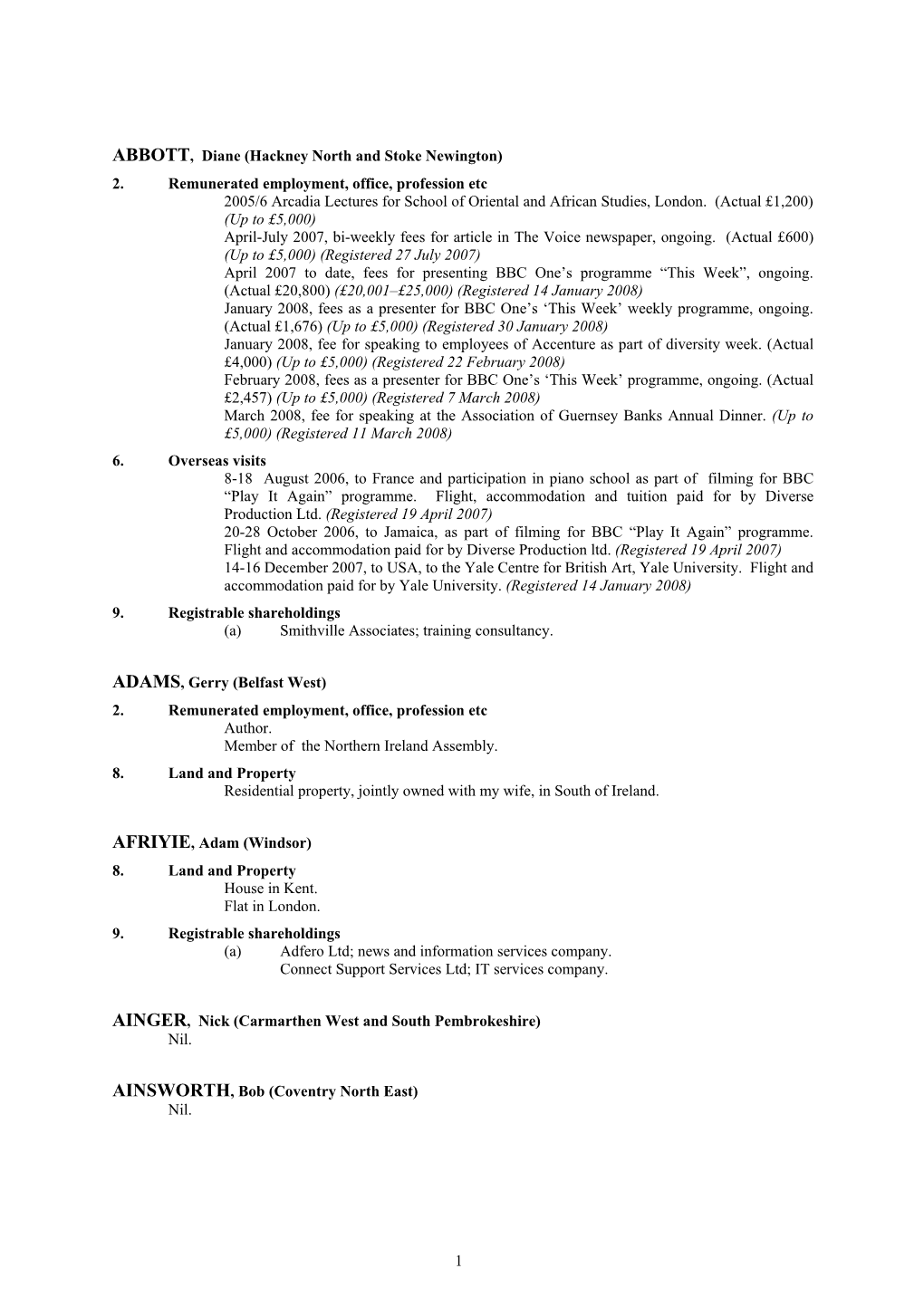 2. Remunerated Employment, Office, Profession Etc 2005/6 Arcadia Lectures for School of Oriental and African Studies, London