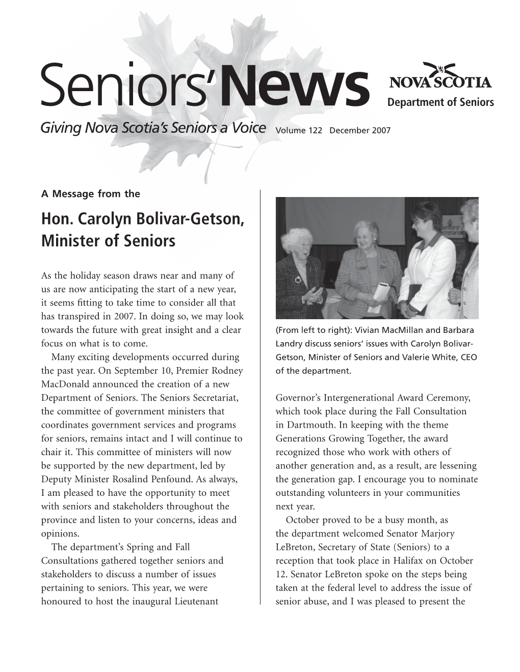 Hon. Carolyn Bolivar-Getson, Minister of Seniors