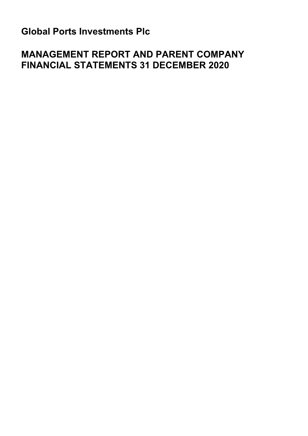 Global Ports Investments Plc MANAGEMENT REPORT AND