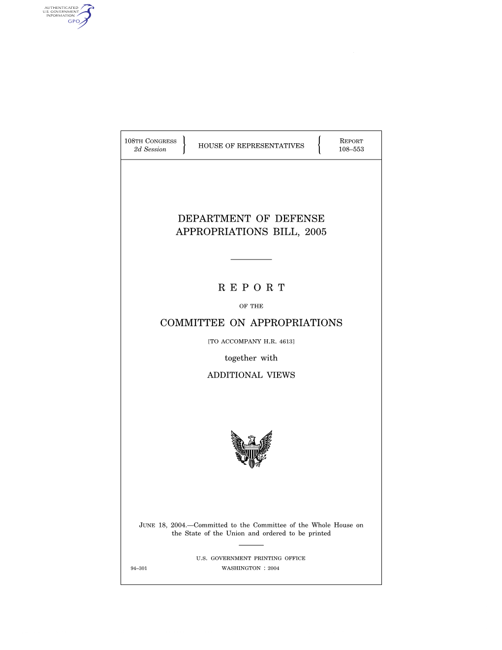 Department of Defense Appropriations Bill, 2005