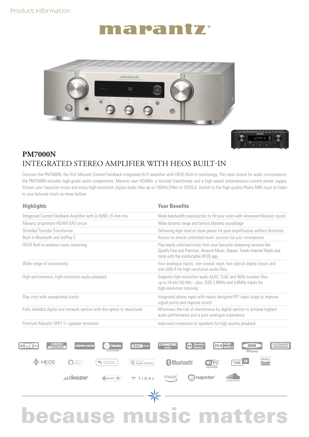 Pm7000n Integrated Stereo Amplifier with Heos Built-In