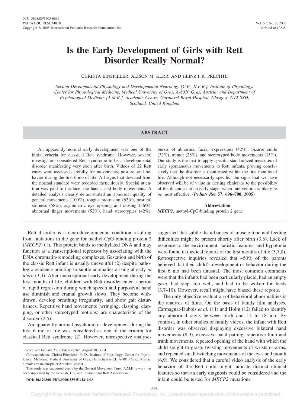 Is the Early Development of Girls with Rett Disorder Really Normal?