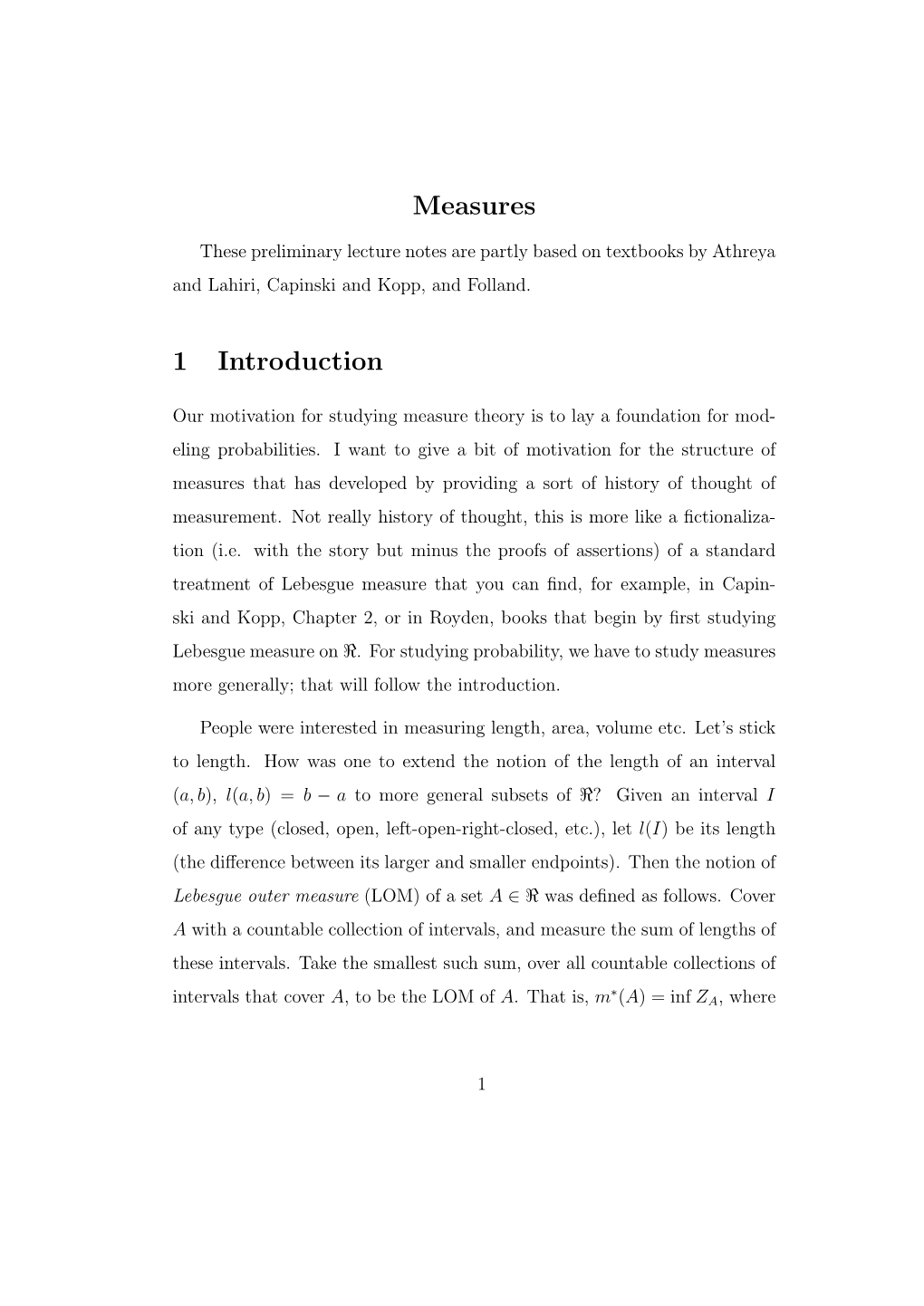 Measures 1 Introduction