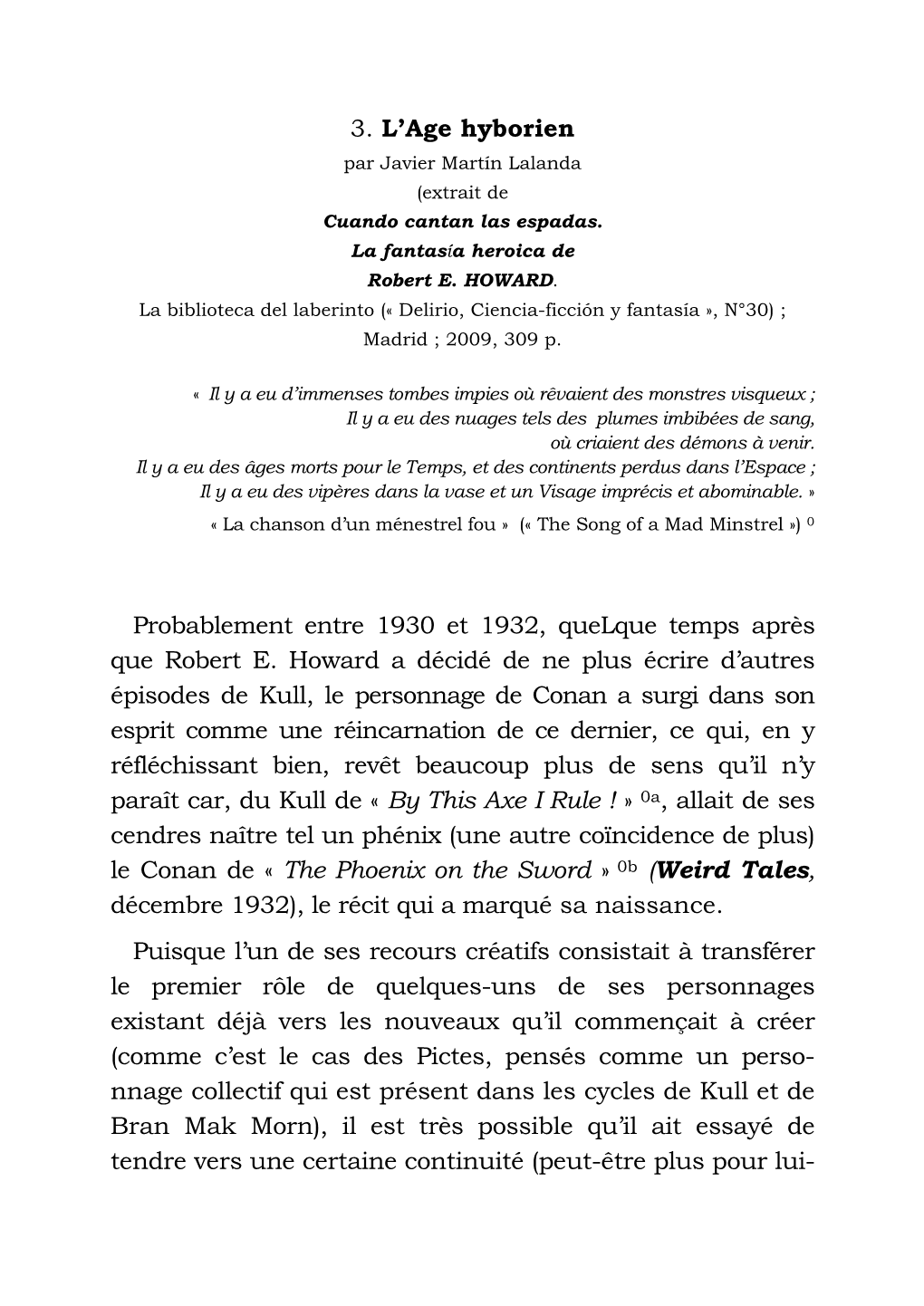 3. L'age Hyborien Probablement Entre 1930 Et 1932, Quelque Temps