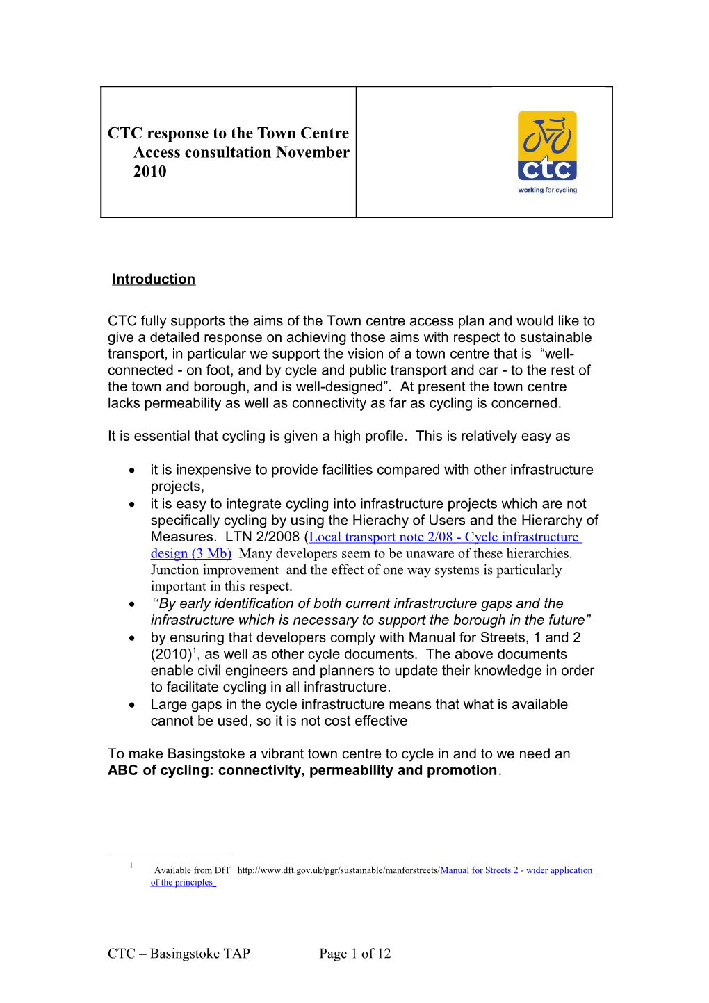 CTC Response to the Town Centre Access Consultation