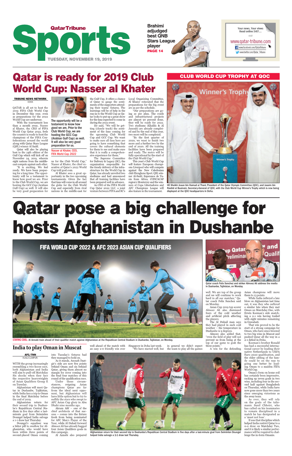 Qatar Pose a Big Challenge for Hosts Afghanistan in Dushanbe