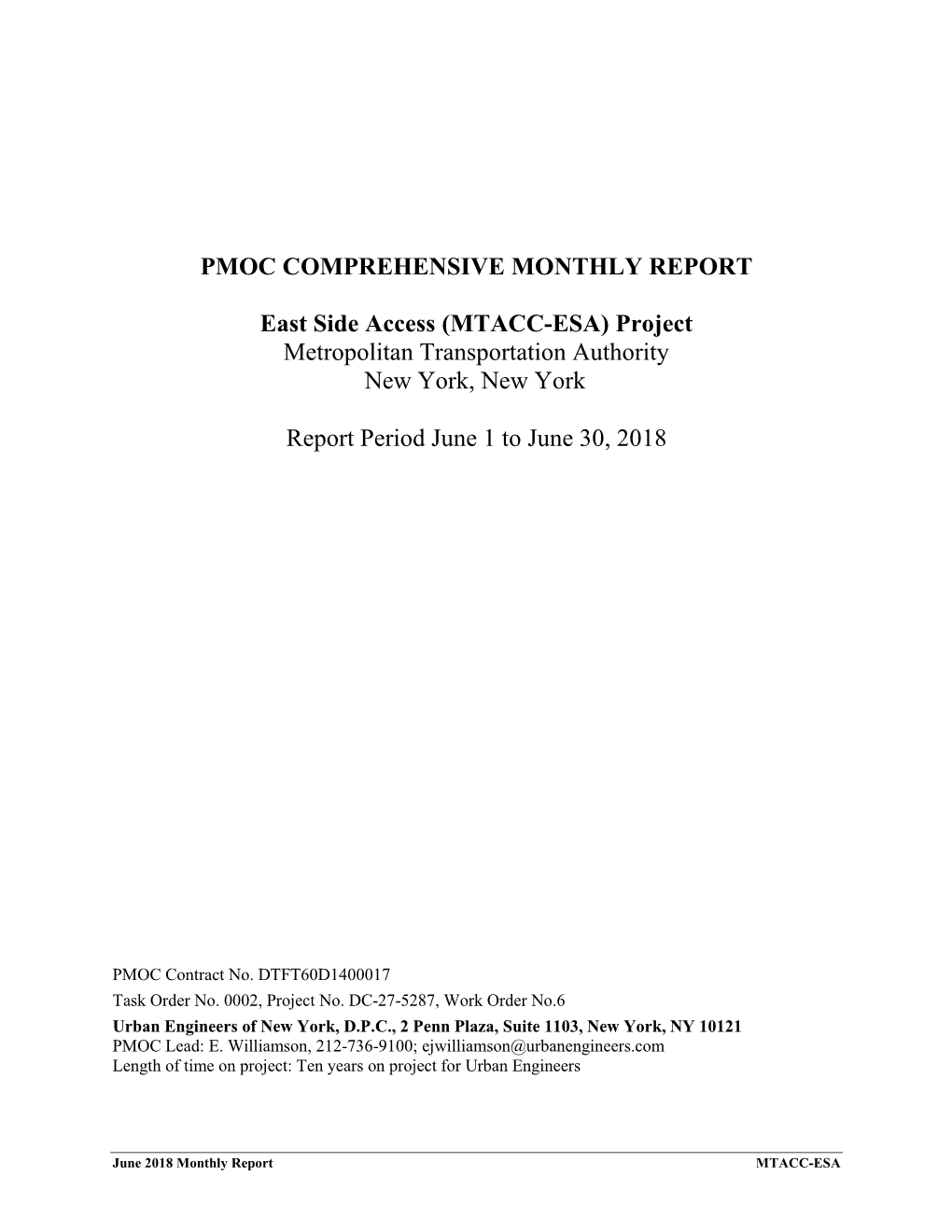 East Side Access (MTACC-ESA) Project Metropolitan Transportation Authority New York, New York