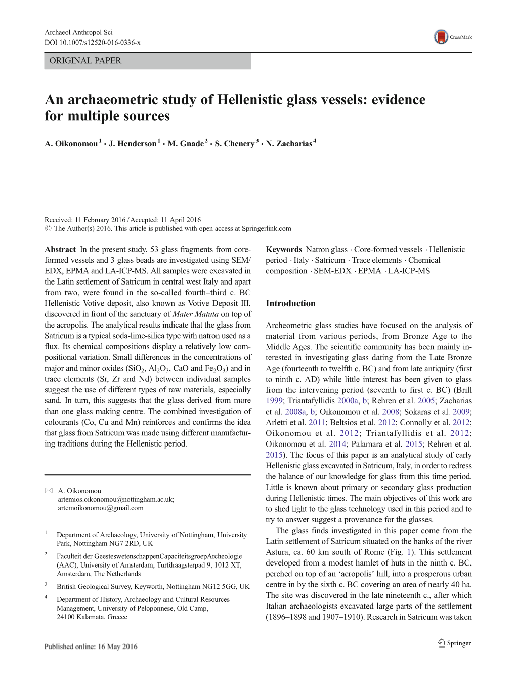 An Archaeometric Study of Hellenistic Glass Vessels: Evidence for Multiple Sources