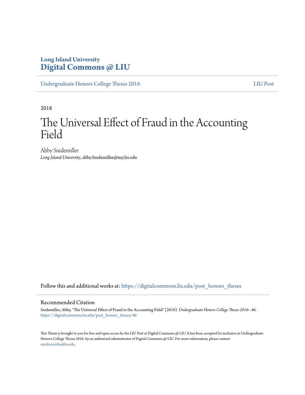 The Universal Effect of Fraud in the Accounting Field