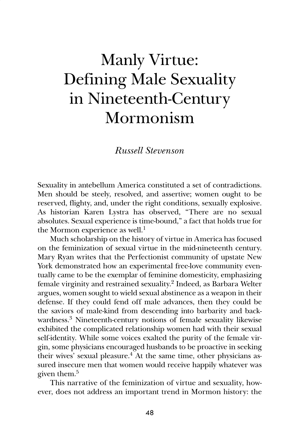 Manly Virtue: Defining Male Sexuality in Nineteenth-Century Mormonism
