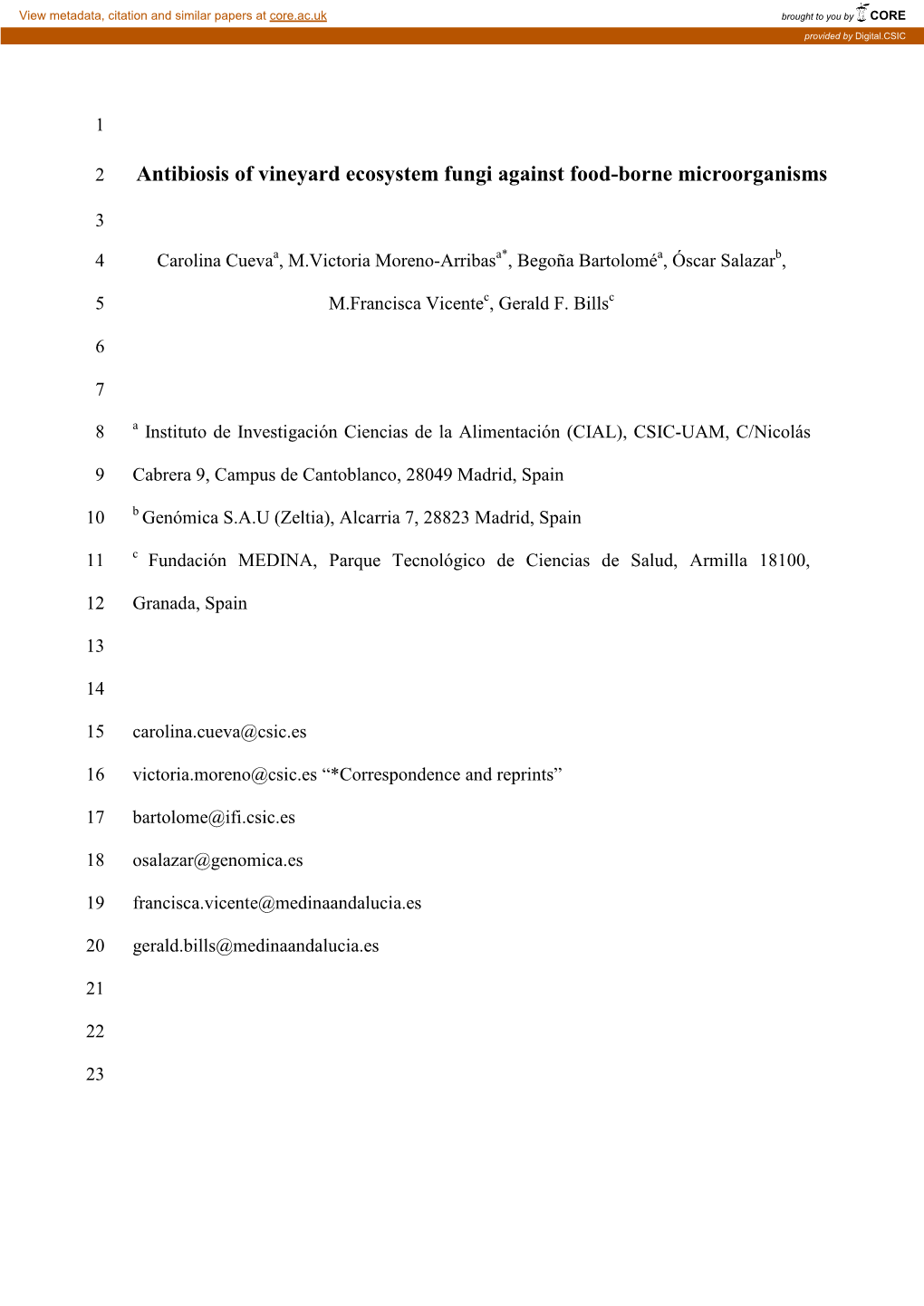 Screening of Vineyard Ecosystem Fungi for Antimicrobial Activity