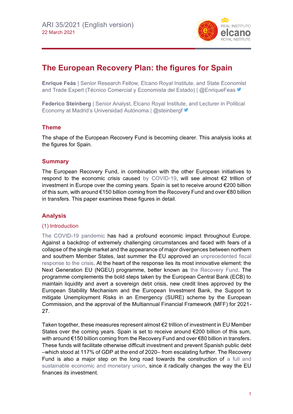 The European Recovery Plan: the Figures for Spain