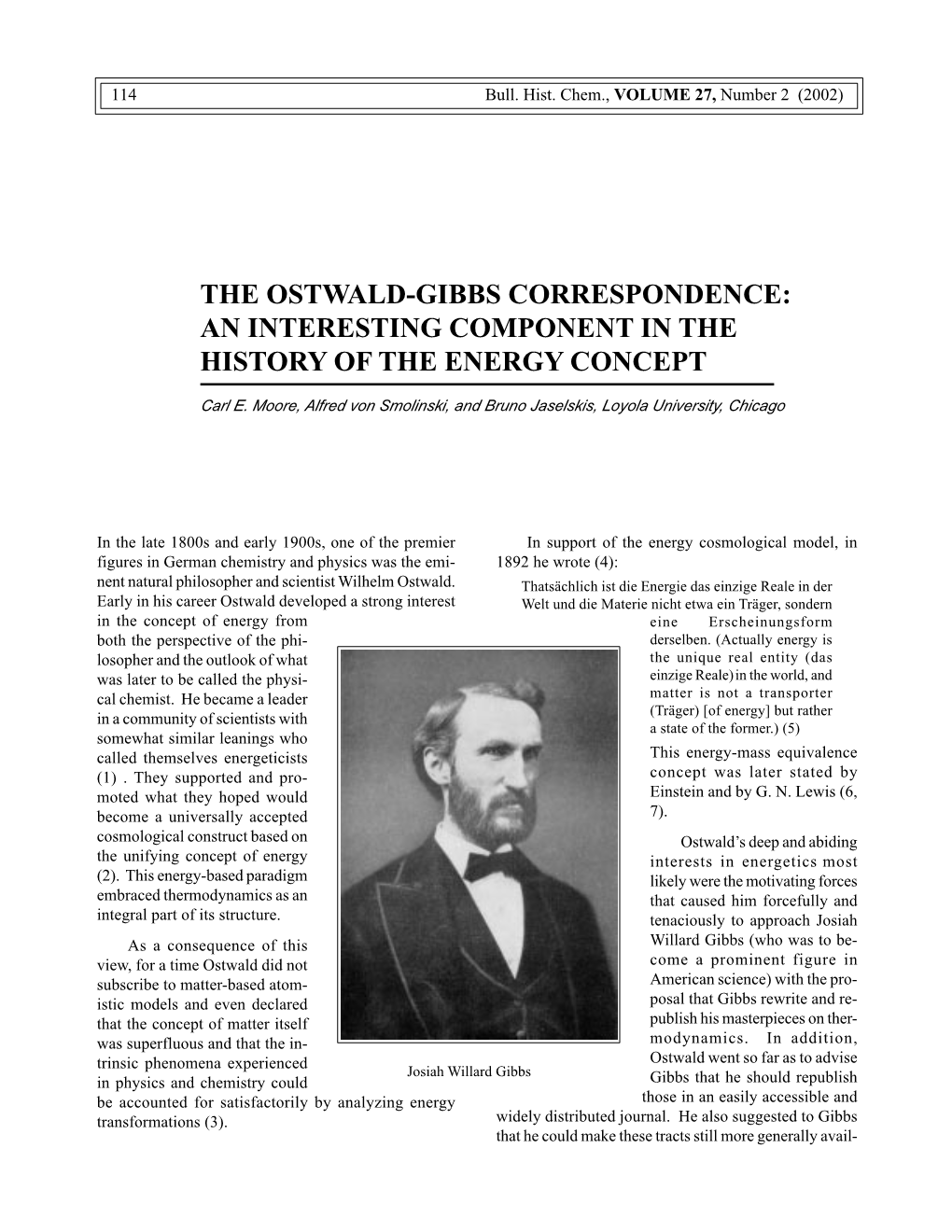 The Ostwald-Gibbs Correspondence: an Interesting Component in the History of the Energy Concept