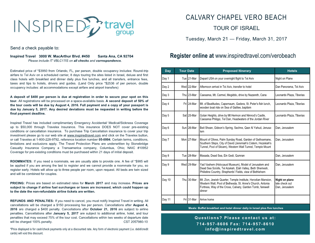 Calvary Chapel Vero Beach Tour of Israel