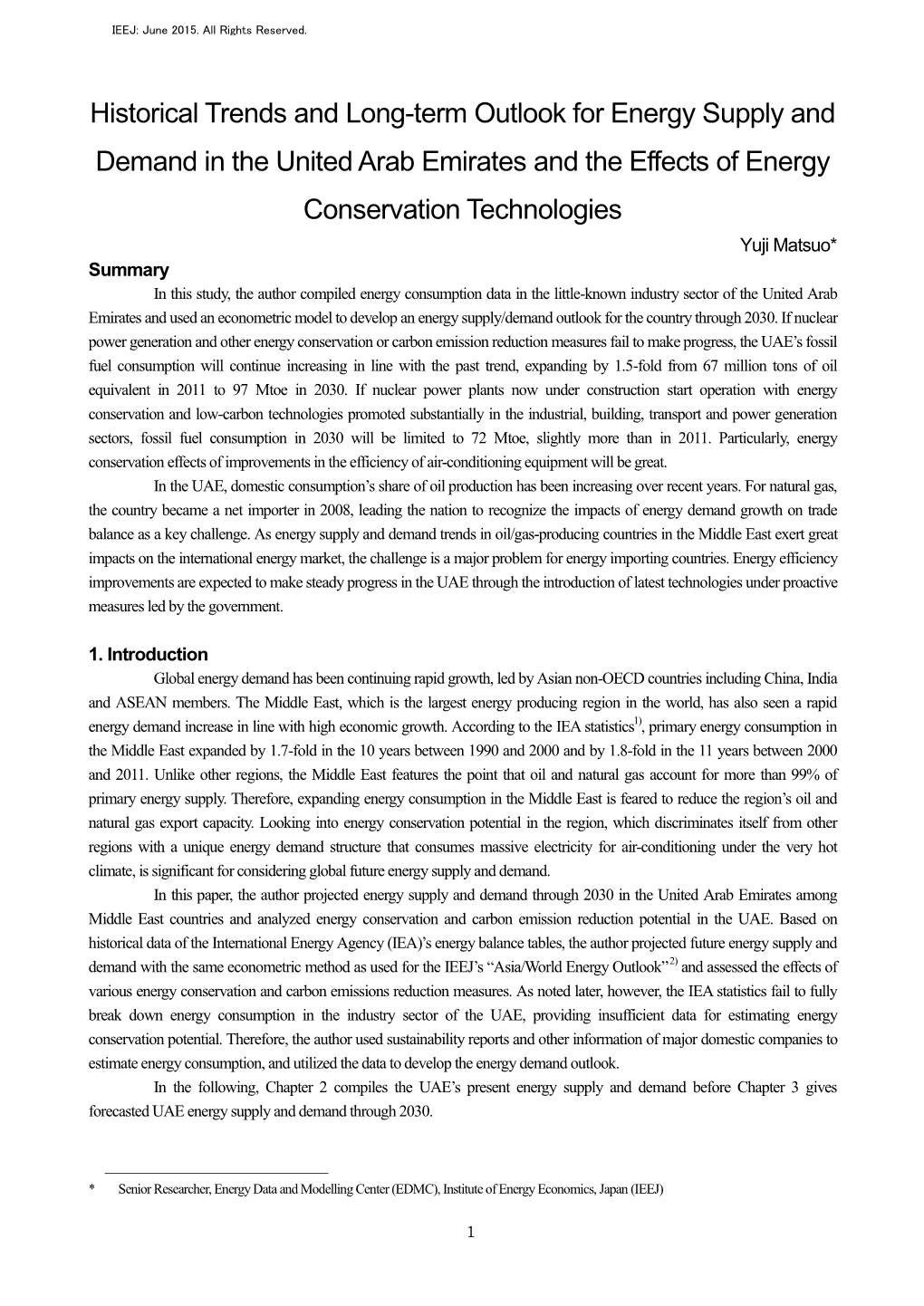 Historical Trends and Long-Term Outlook for Energy Supply And