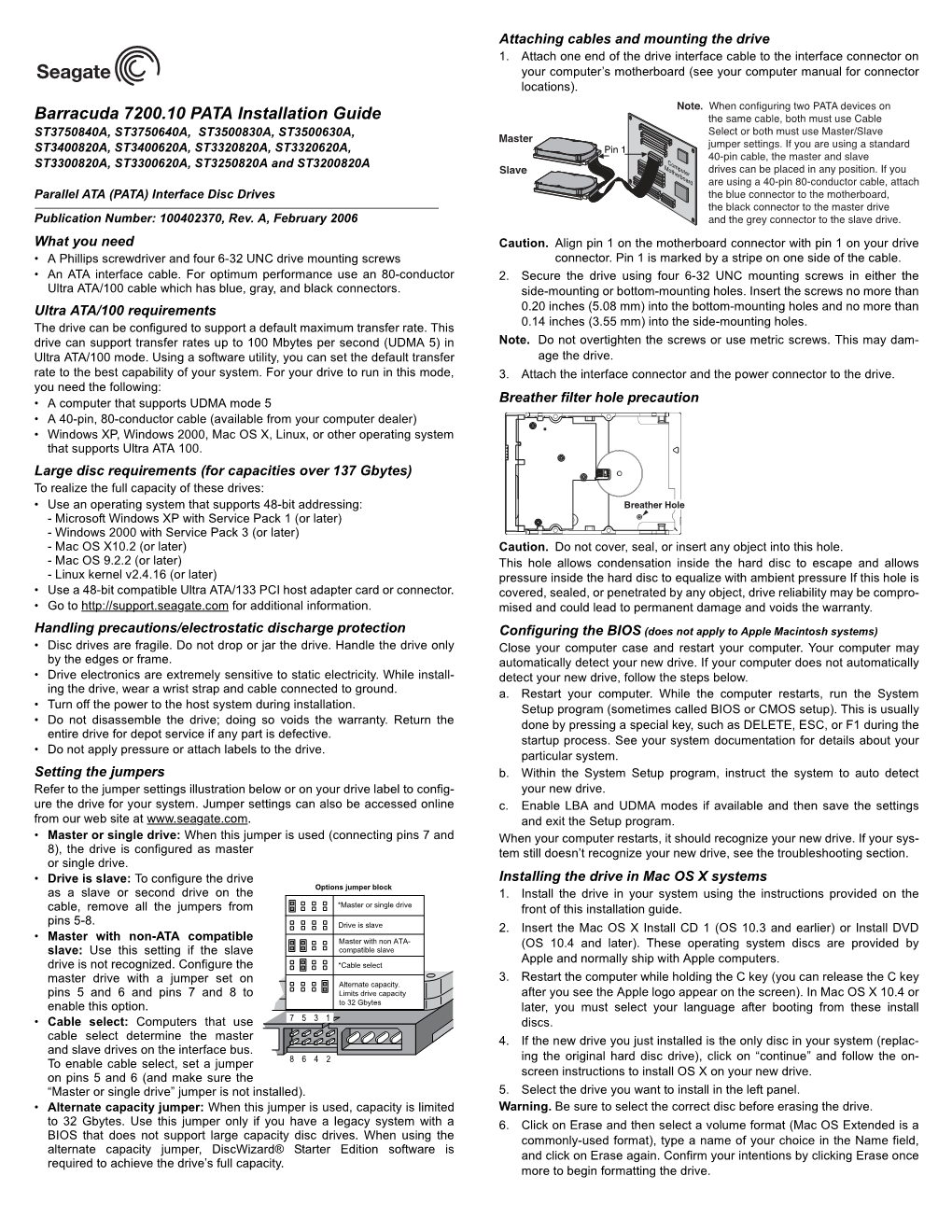 Barracuda 7200.10 PATA Installation Guide
