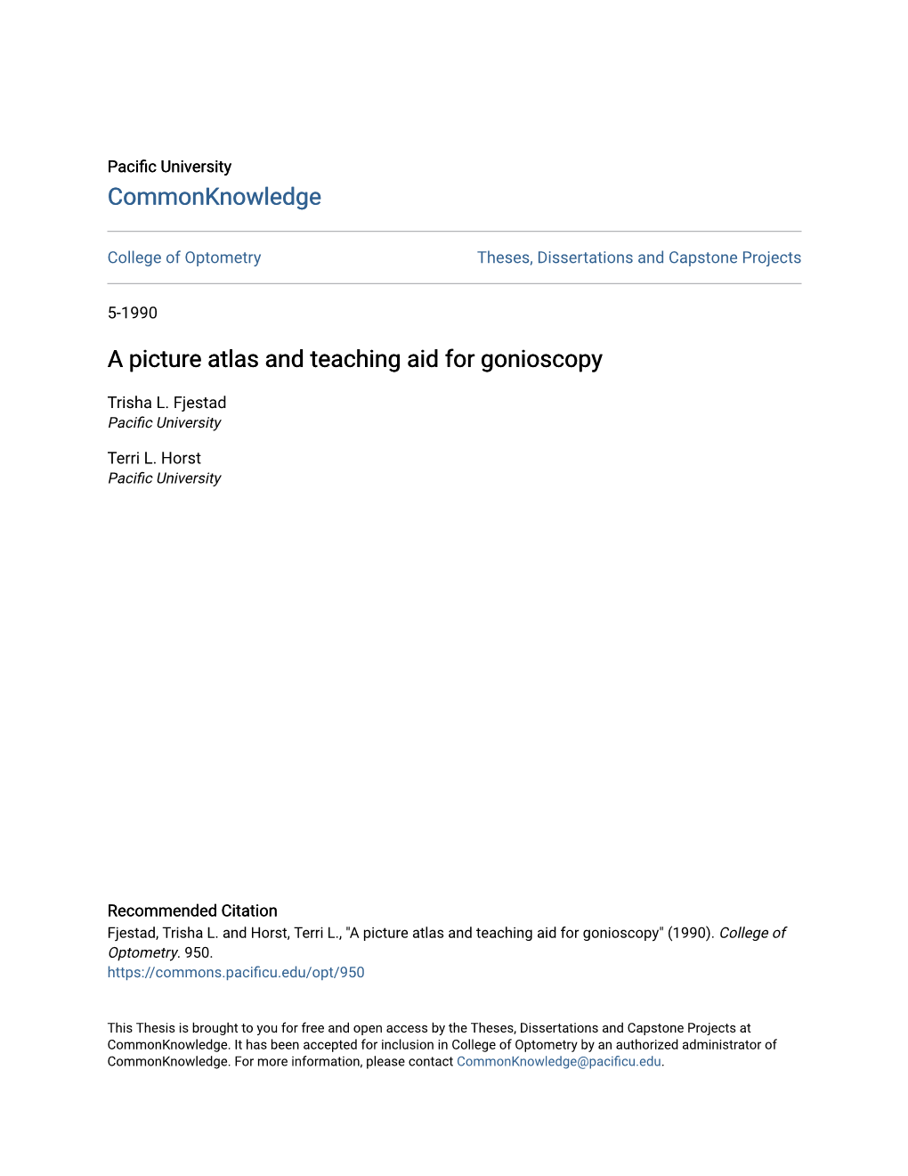 A Picture Atlas and Teaching Aid for Gonioscopy