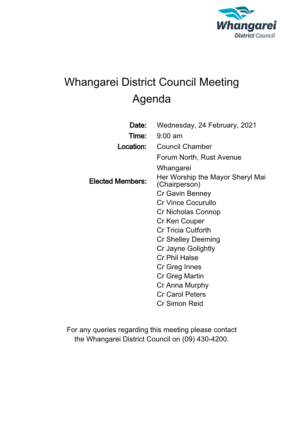 Whangarei District Council Meeting Agenda