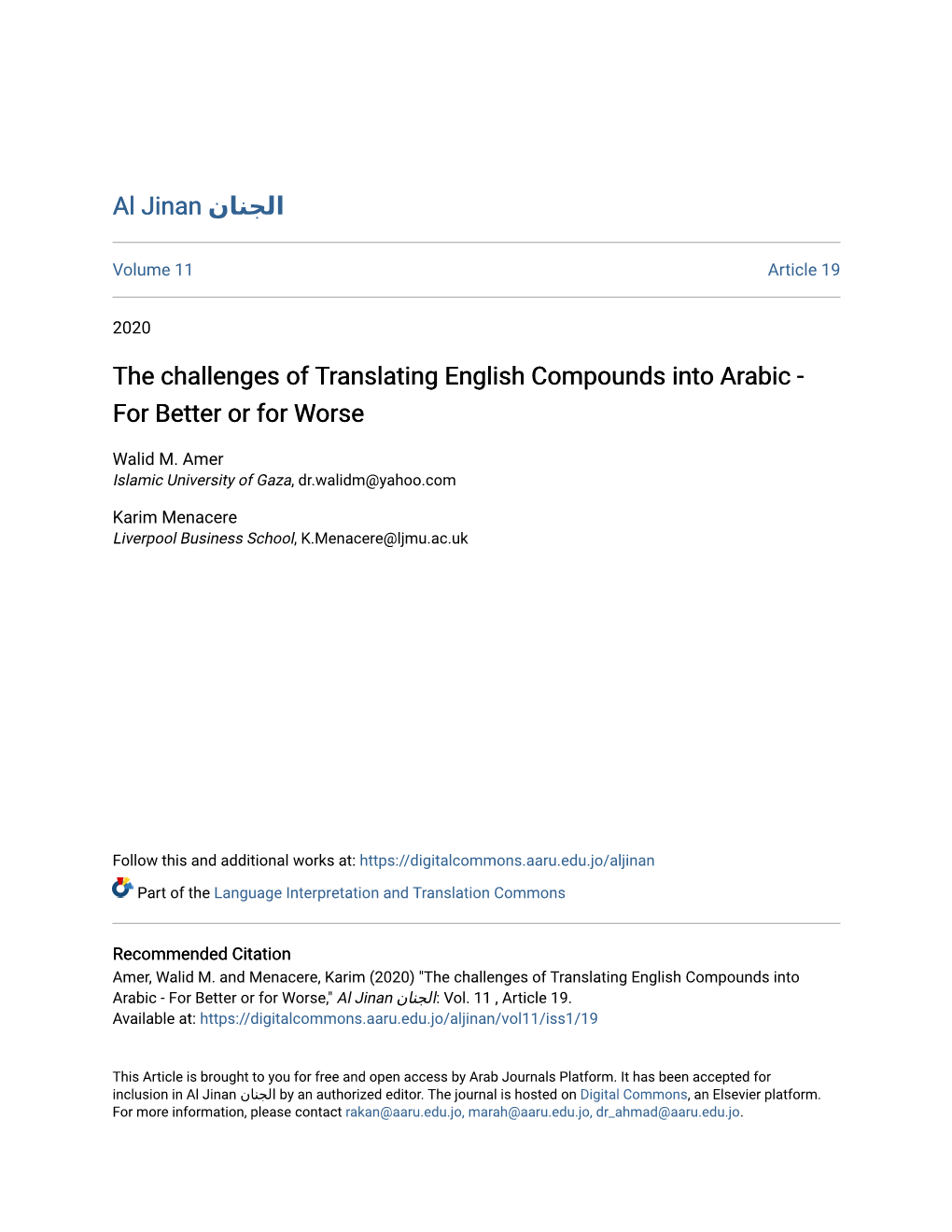 The Challenges of Translating English Compounds Into Arabic - for Better Or for Worse