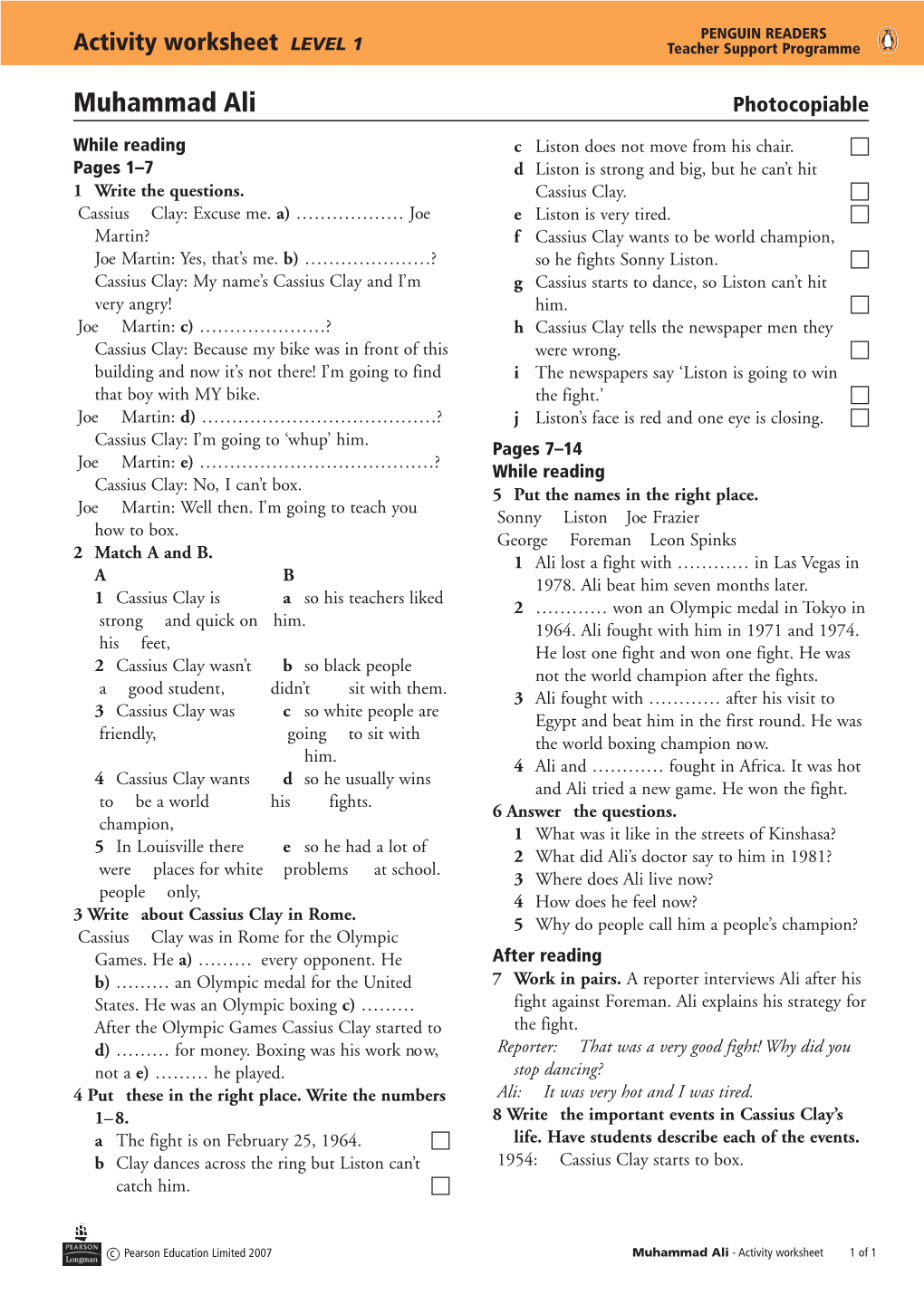 Activity Worksheet LEVEL 1 Teacher Support Programme