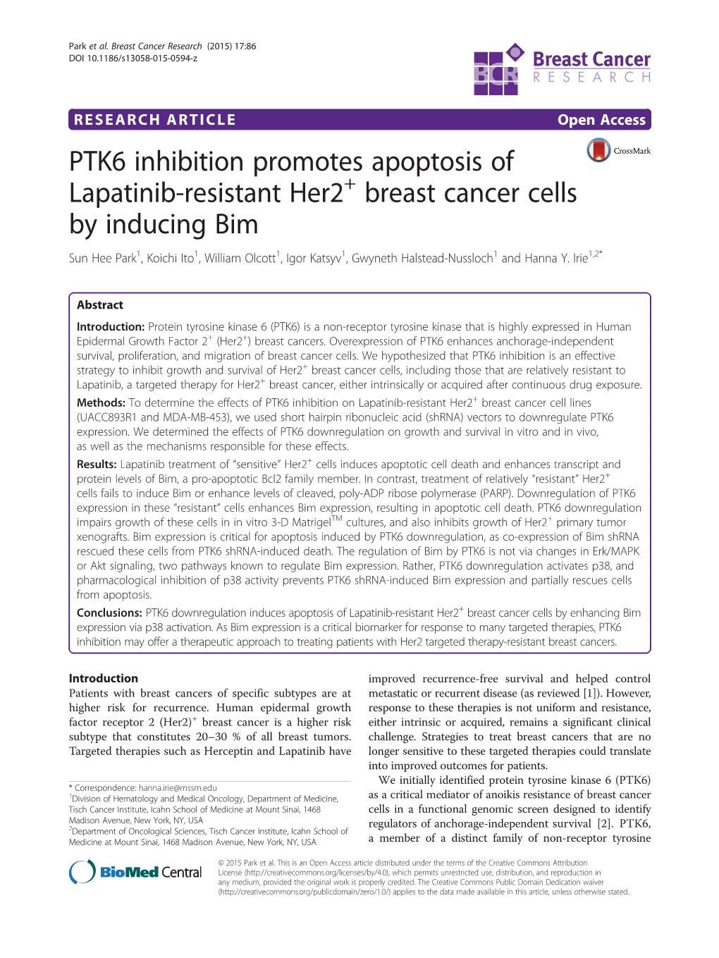 PTK6 Inhibition Promotes Apoptosis of Lapatinib-Resistant Her2+ Breast