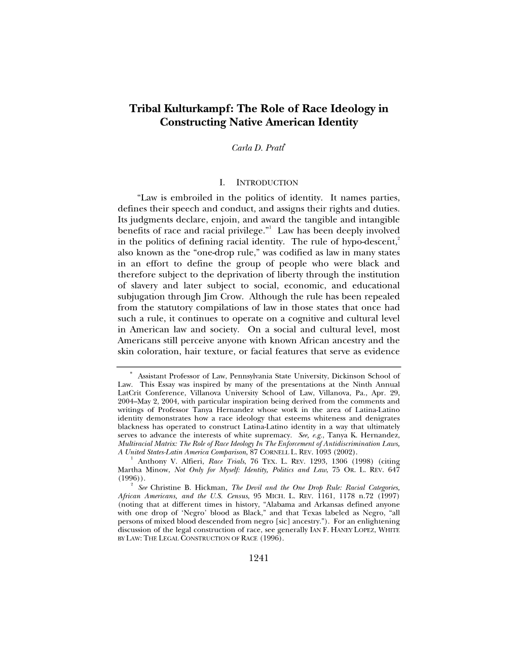 The Role of Race Ideology in Constructing Native American Identity