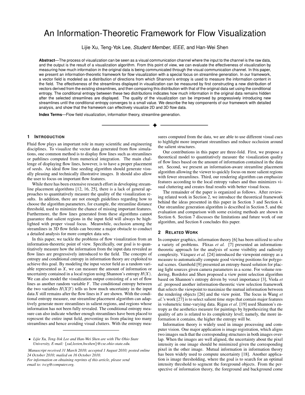 An Information-Theoretic Framework for Flow Visualization