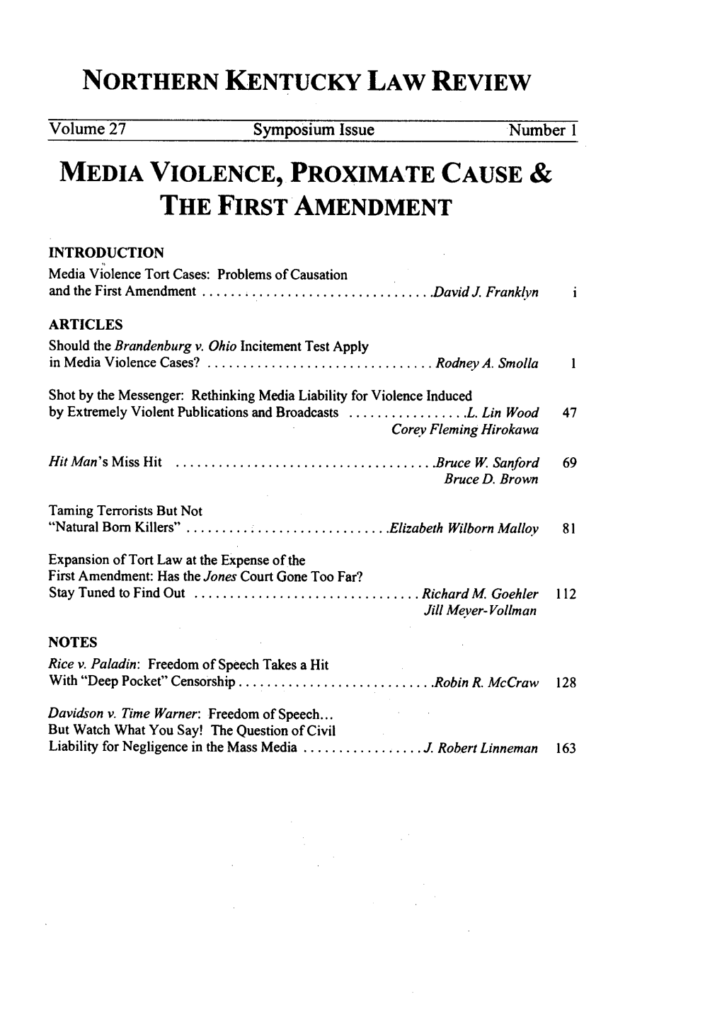 Media Violence, Proximate Cause & the First Amendment
