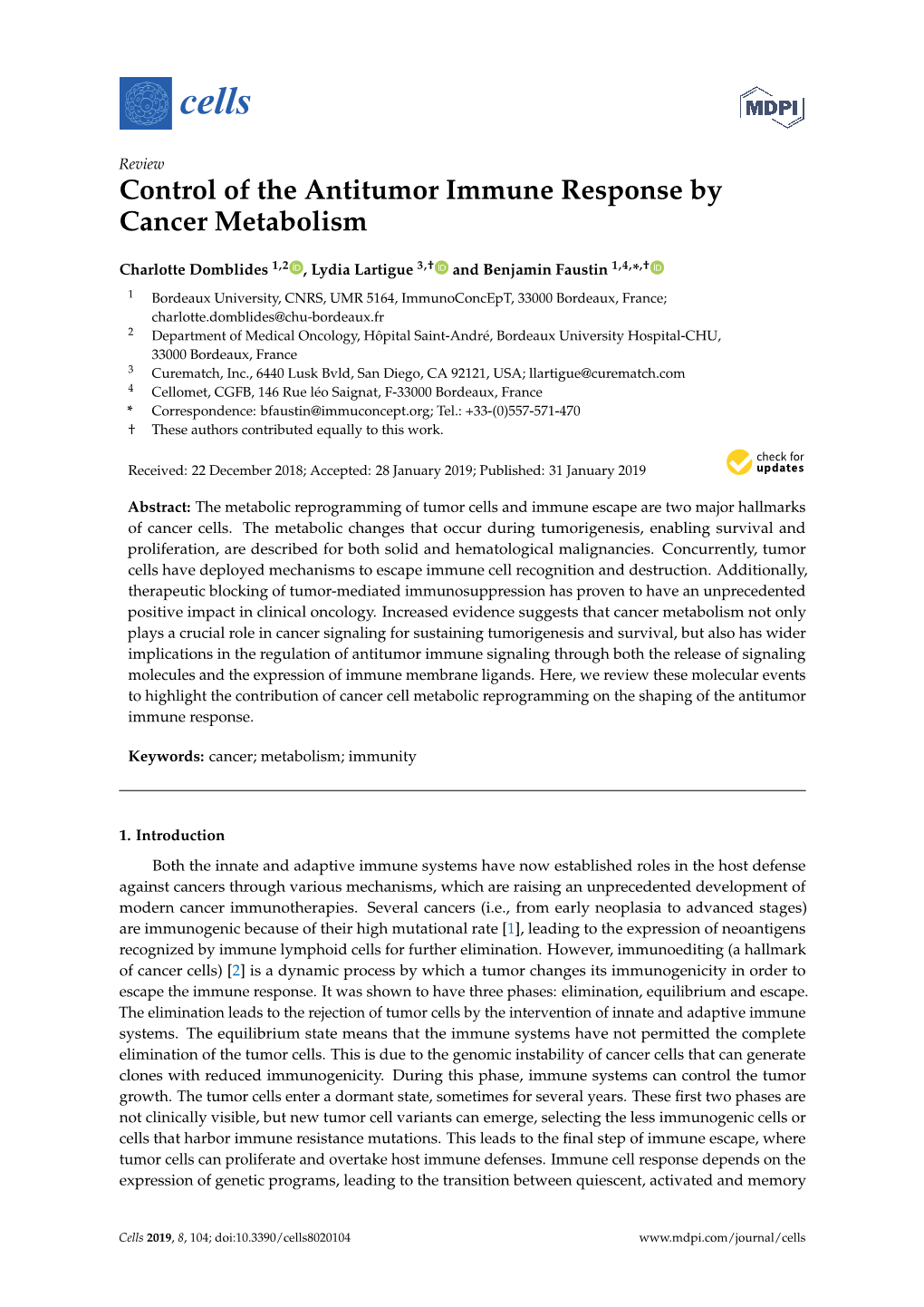 Control of the Antitumor Immune Response by Cancer Metabolism