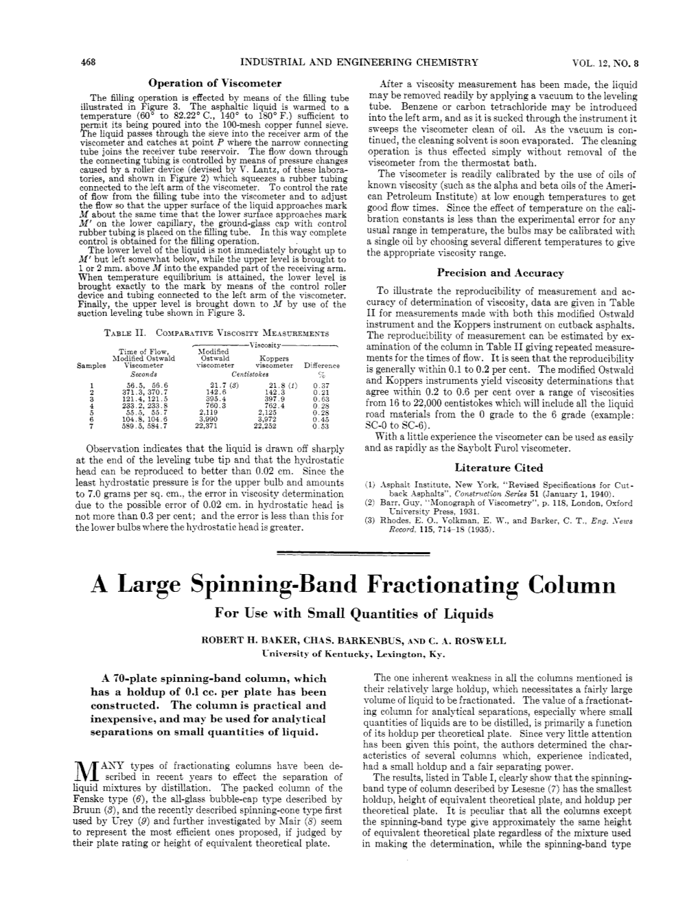 A Large Spinning-Band Fractionating Column for Use with Small Quantities of Liquids