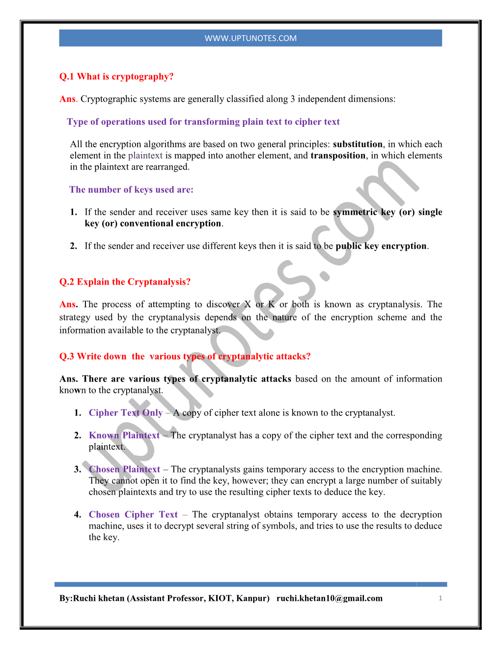 Q.1 What Is Cryptography? Ans. Cryptographic