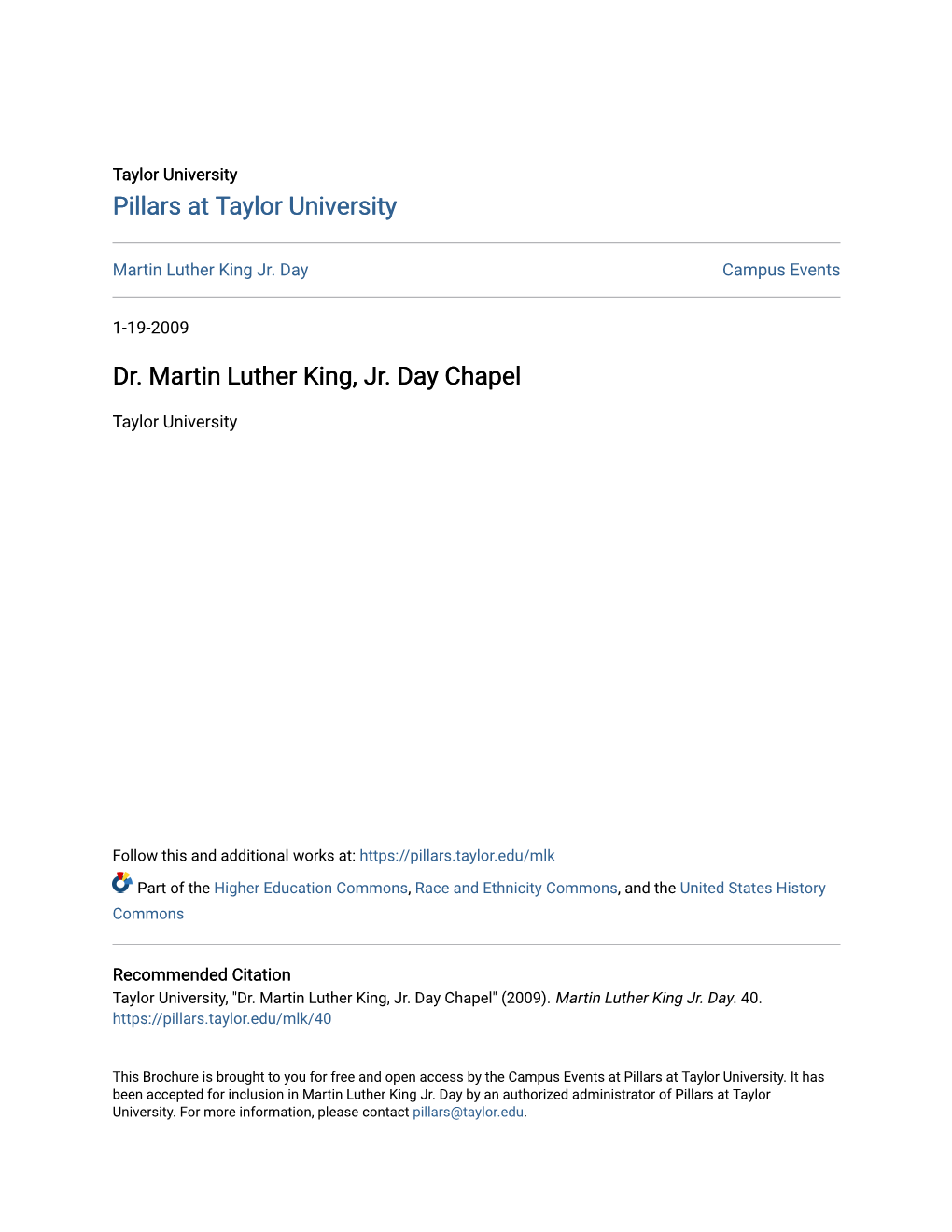 Dr. Martin Luther King, Jr. Day Chapel