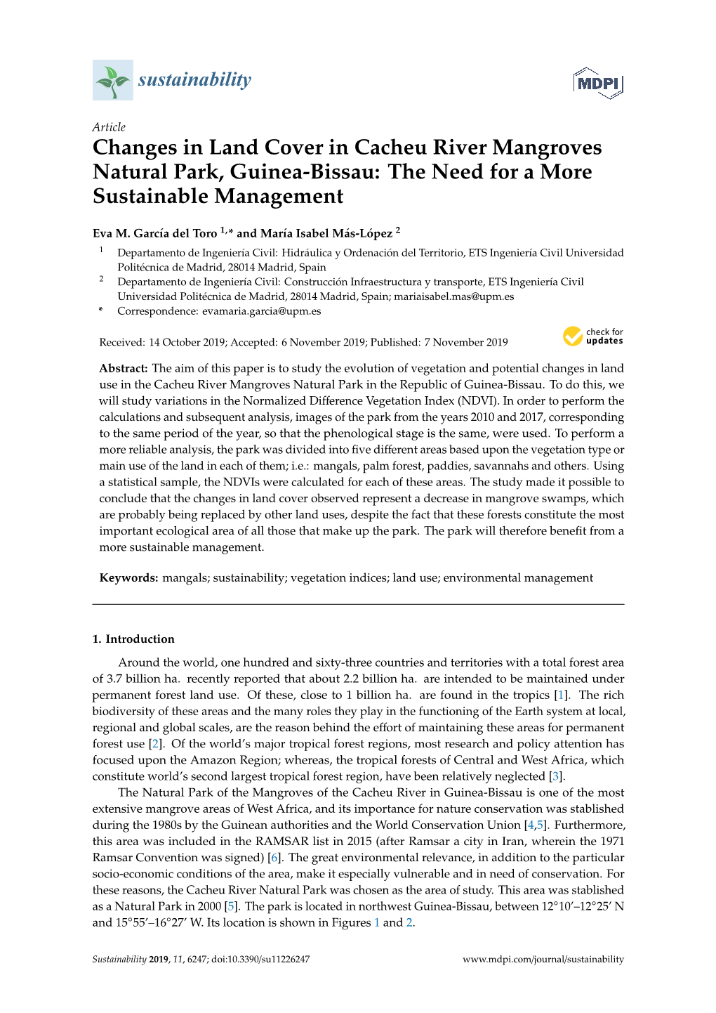 Changes in Land Cover in Cacheu River Mangroves Natural Park, Guinea-Bissau: the Need for a More Sustainable Management