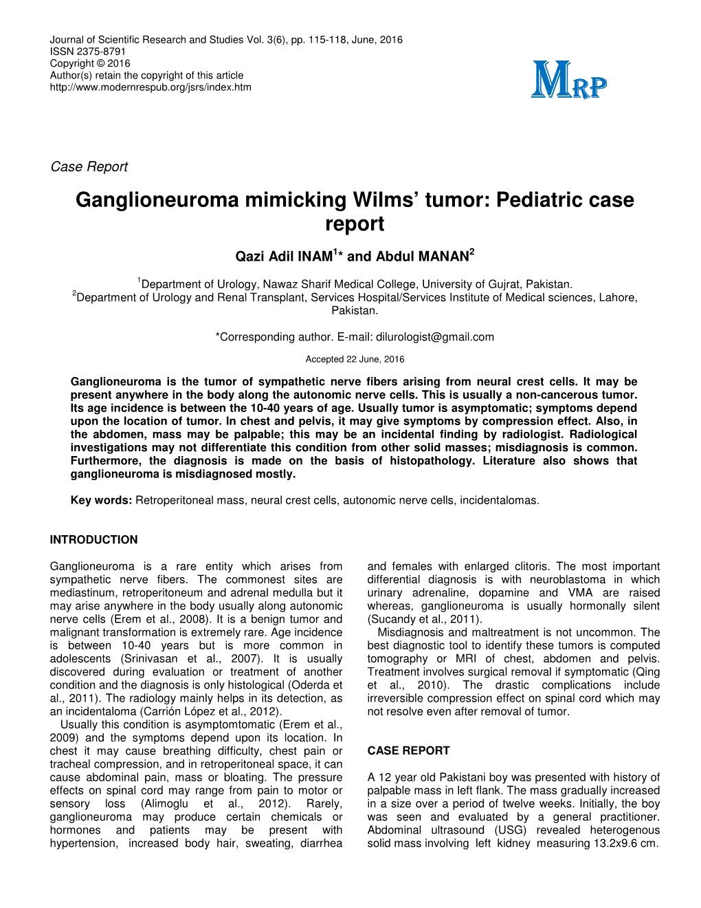 Ganglioneuroma Mimicking Wilms' Tumor