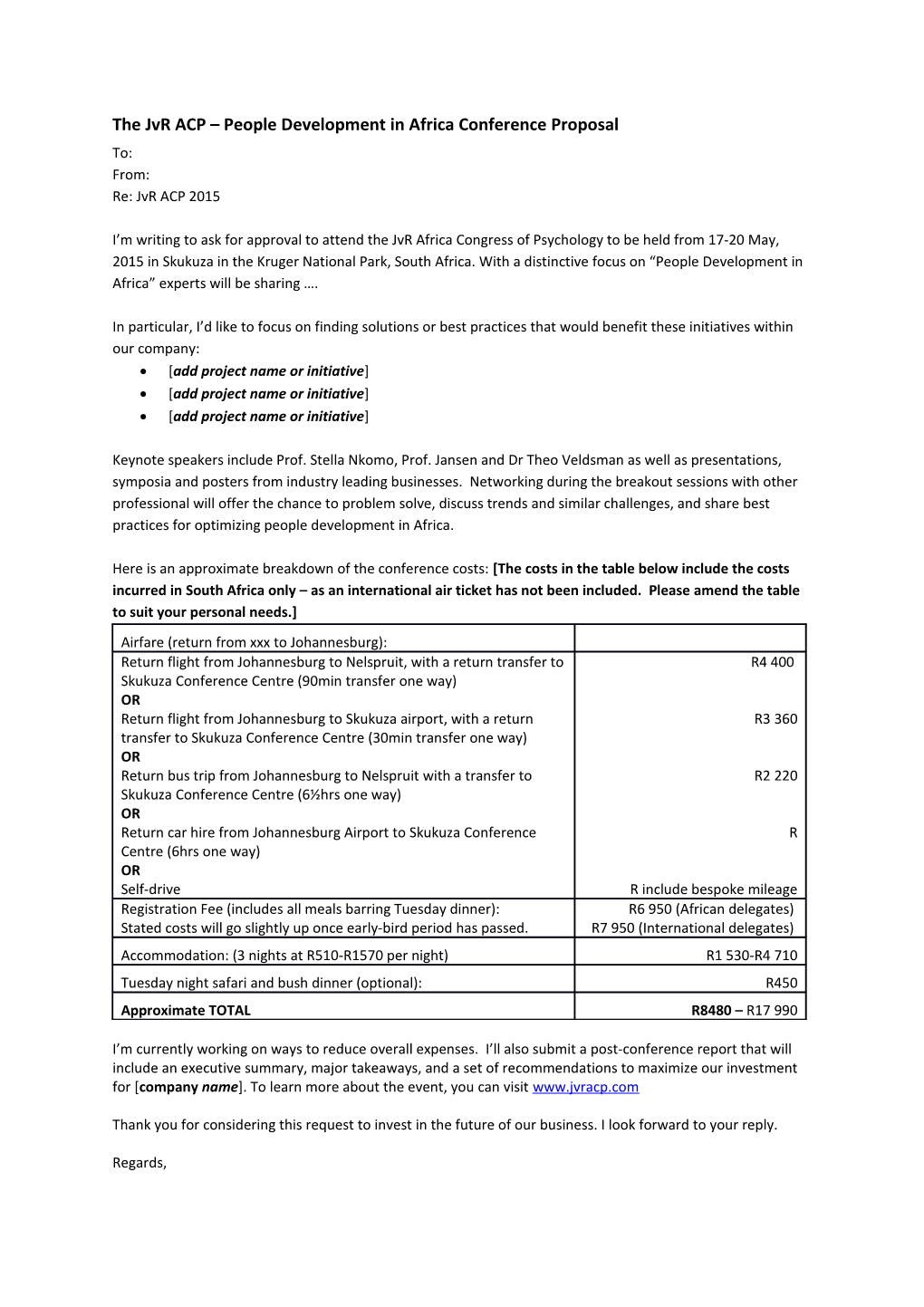 The Jvr ACP People Development in Africa Conference Proposal