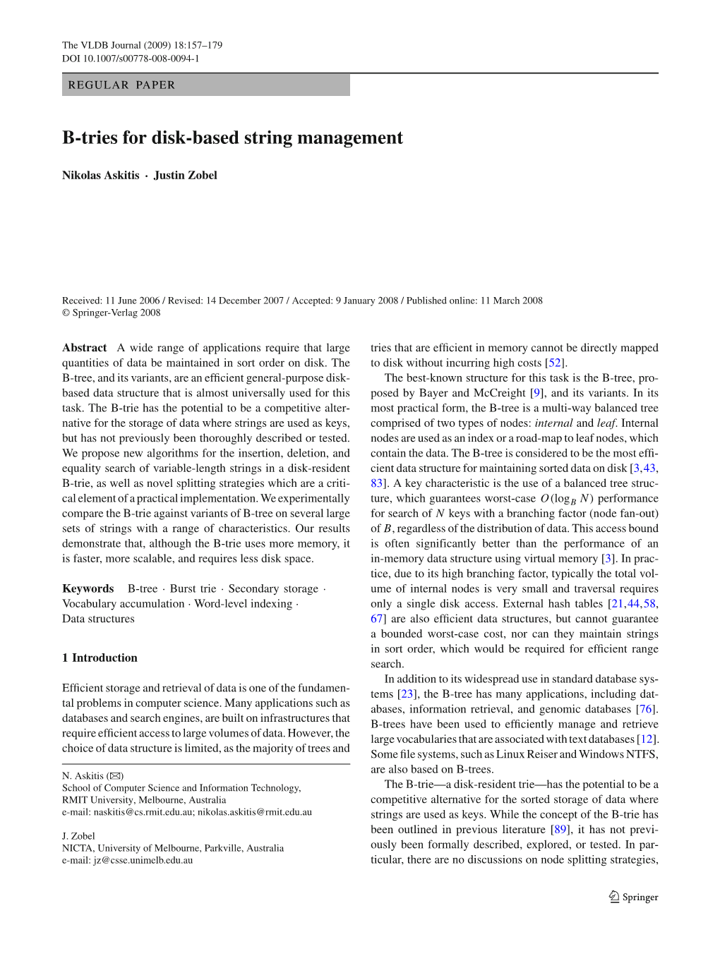 B-Tries for Disk-Based String Management