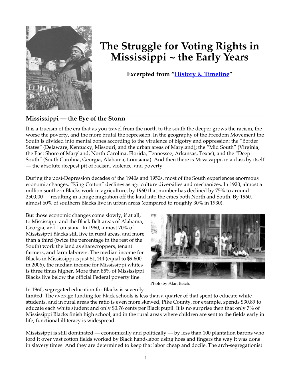 The Struggle for Voting Rights in Mississippi ~ the Early Years