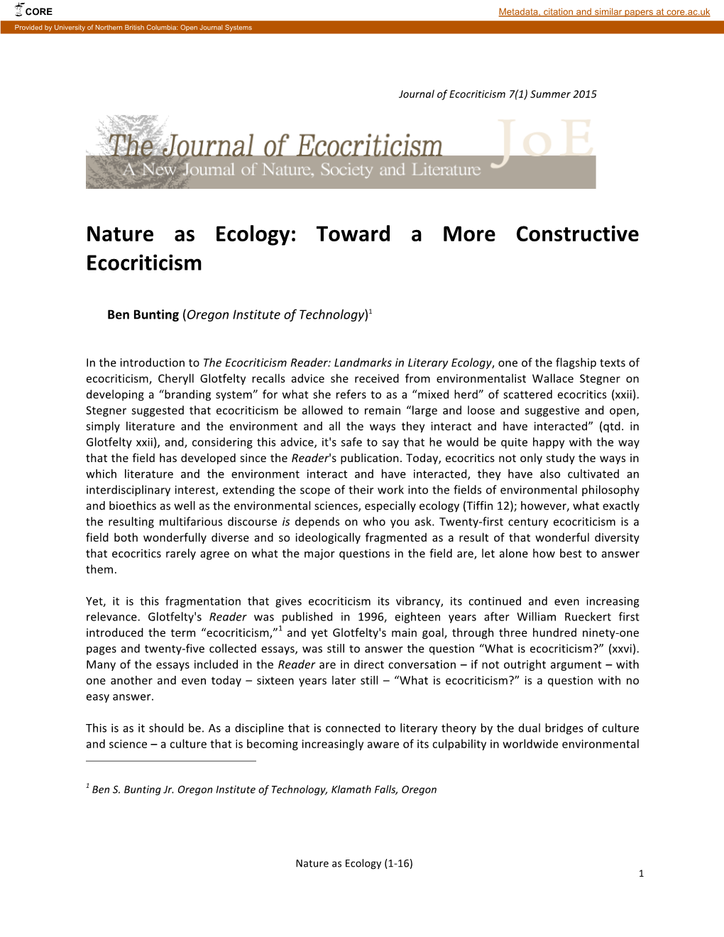 Nature As Ecology: Toward a More Constructive Ecocriticism