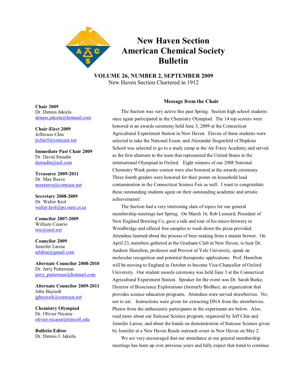 New Haven Section American Chemical Society Bulletin
