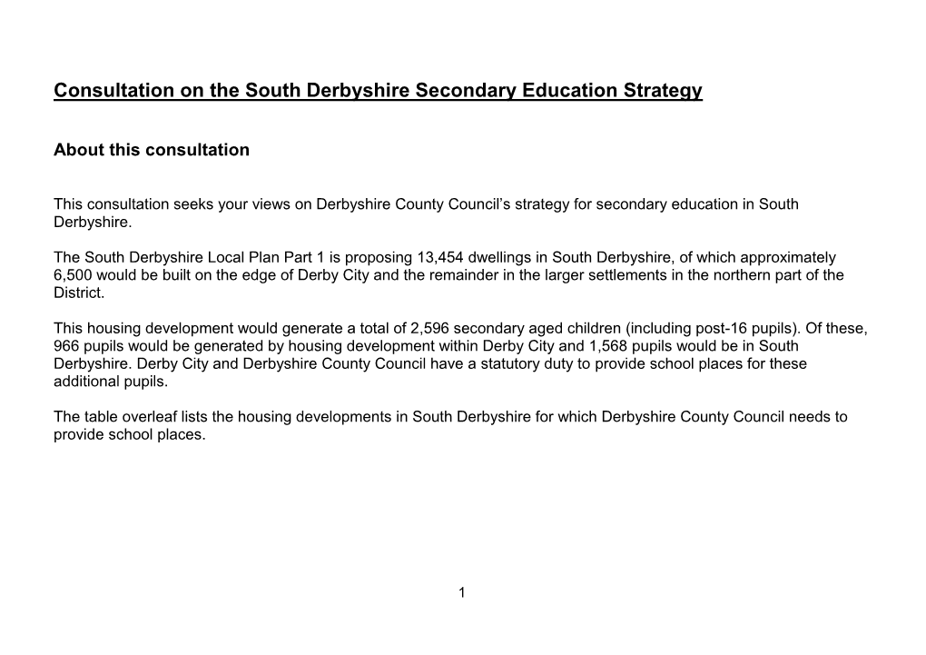 Consultation on the South Derbyshire Secondary Education Strategy