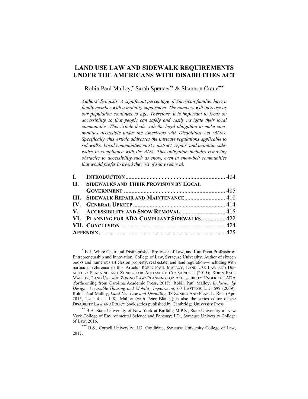 Land Use Law and Sidewalk Requirements Under the Americans with Disabilities Act