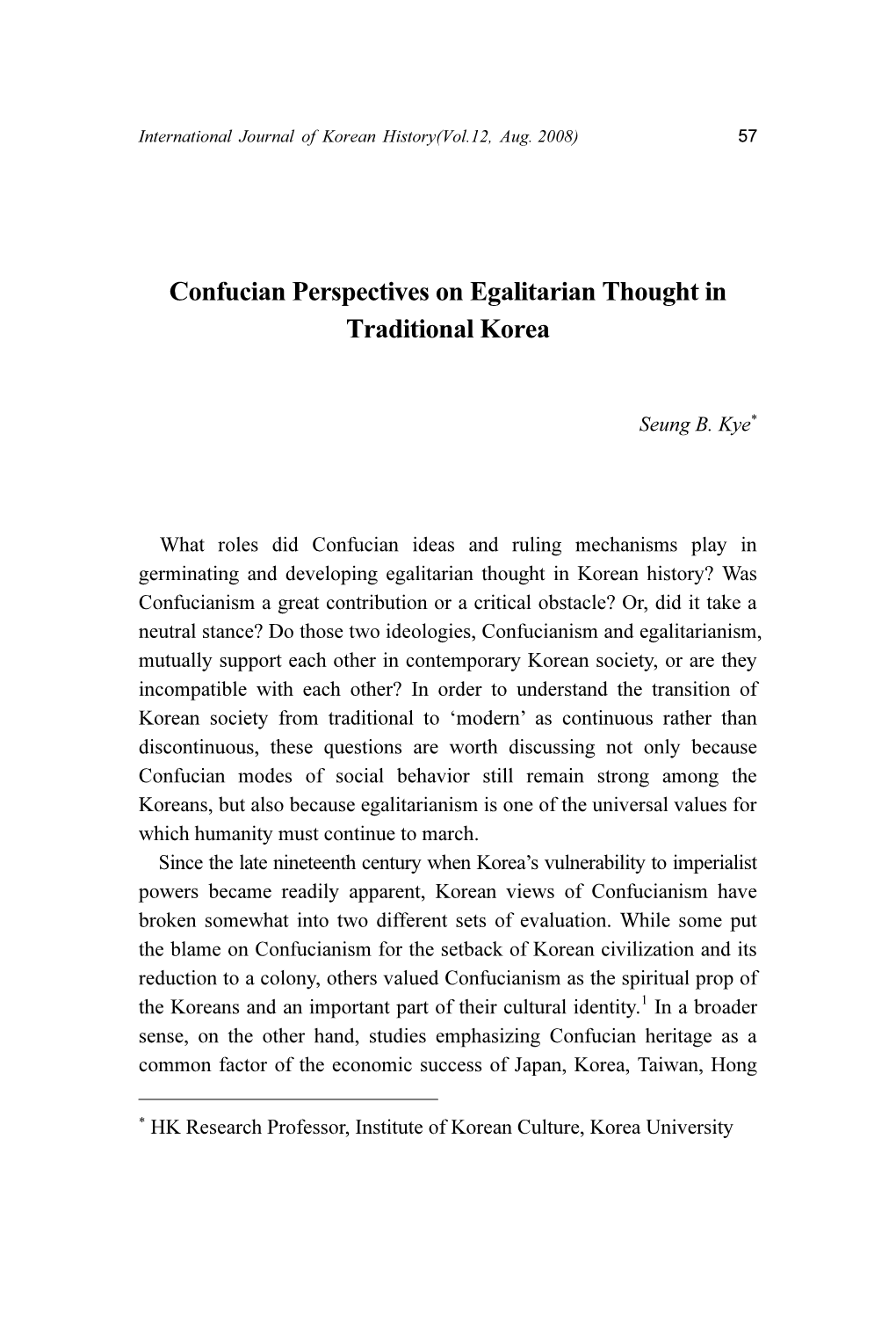 Confucian Perspectives on Egalitarian Thought in Traditional Korea