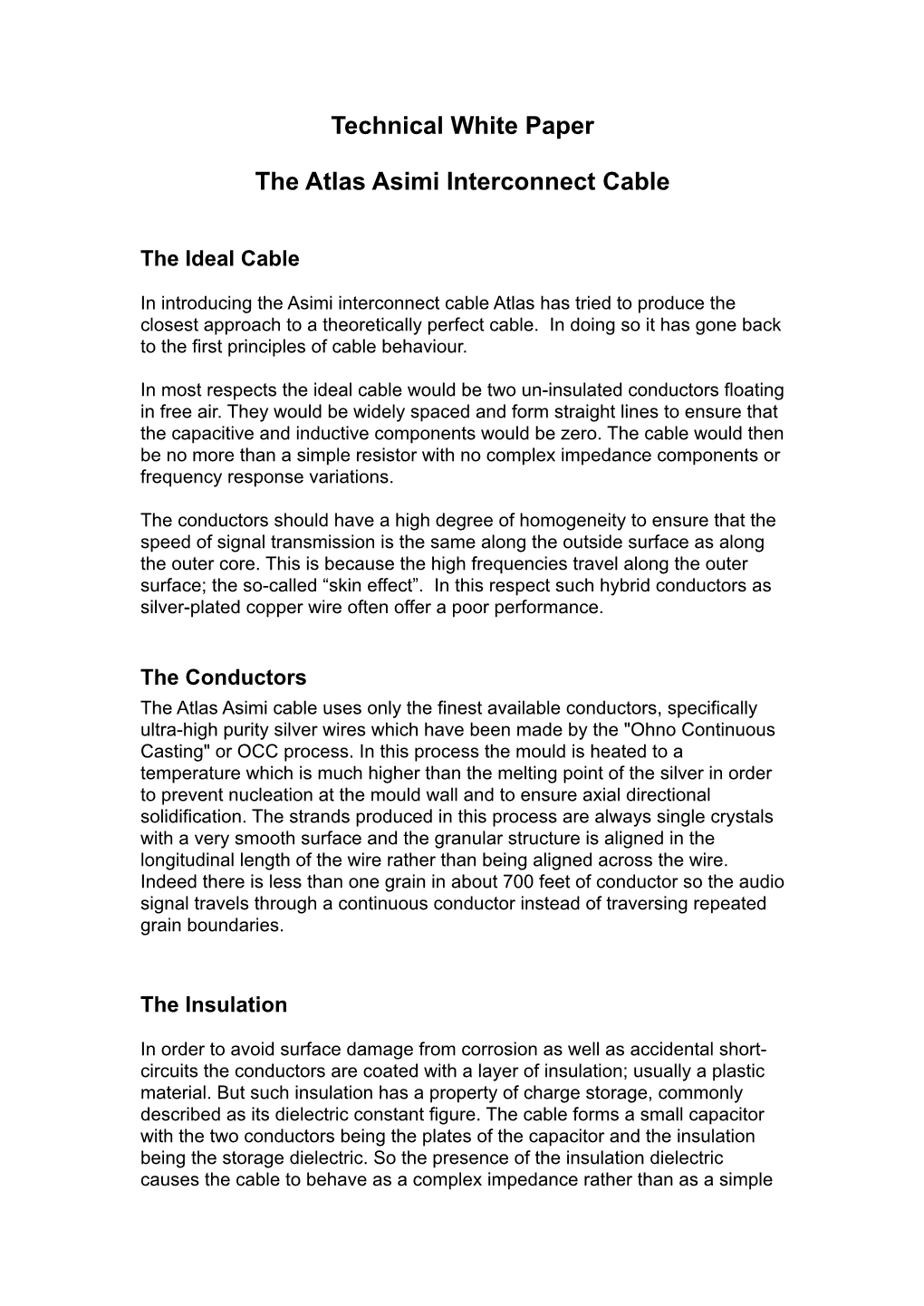 Technical White Paper the Atlas Asimi Interconnect Cable