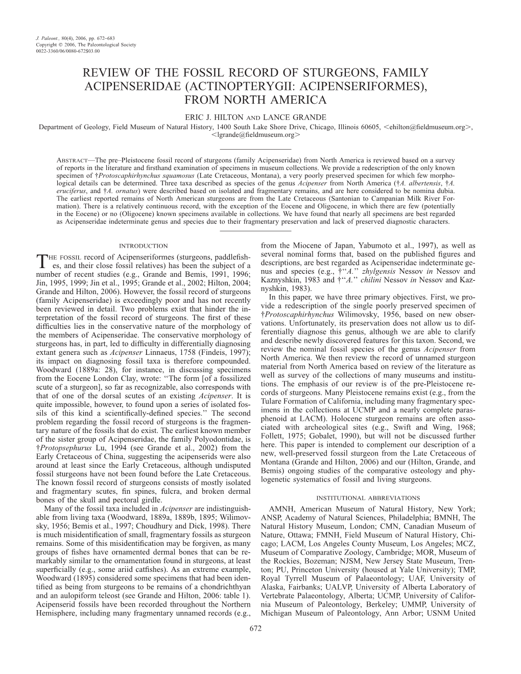 Review of the Fossil Record of Sturgeons, Family Acipenseridae (Actinopterygii: Acipenseriformes), from North America