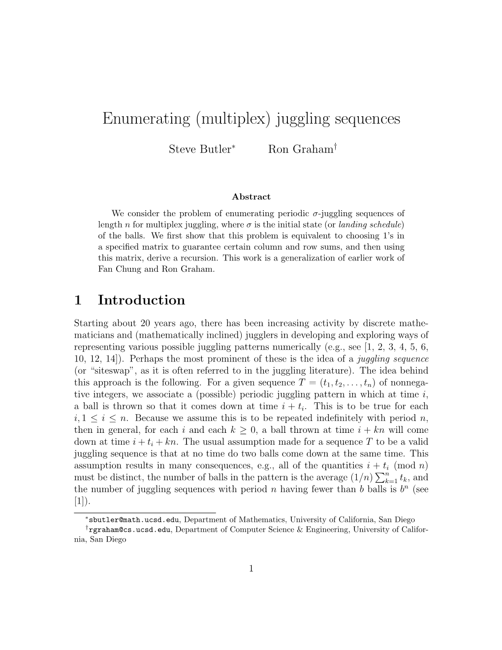 (Multiplex) Juggling Sequences