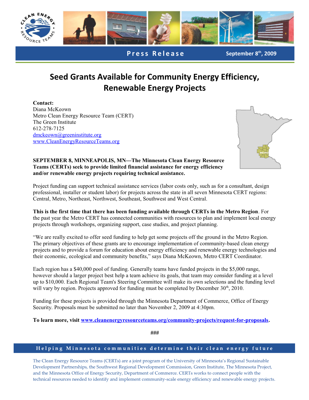 Seed Grants Available for Community Energy Efficiency, Renewable Energy Projects