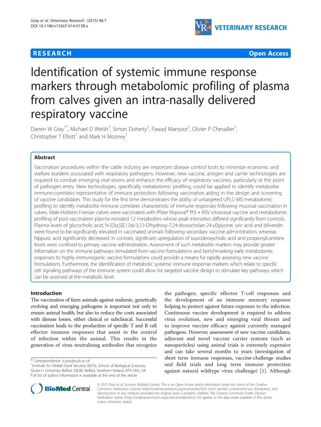 Identification of Systemic Immune Response Markers Through